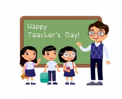 felicitacion dia internacional docentes escolares felicitan personajes dibujos animados maestro alegres companeros pie junto pizarra 71593 221