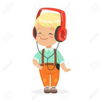 79654999 sonriente niño escuchando música en auriculares vector de personaje de dibujos animados coloridos ilustraci